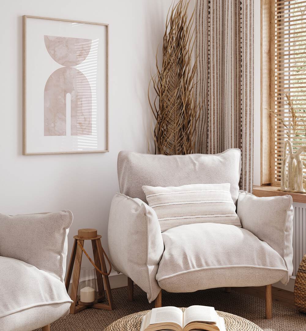 Stylish living room featuring WATERCOLORS VI, BOHO ART PAINTINGS, enhancing the cozy atmosphere with elegance.