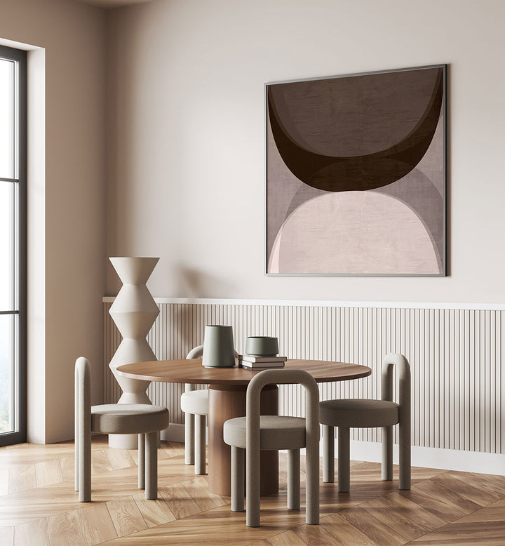 Stylish dining area featuring MODERN MOCHA II, GEOMETRIC ART PRINTS, enhancing contemporary home decor.