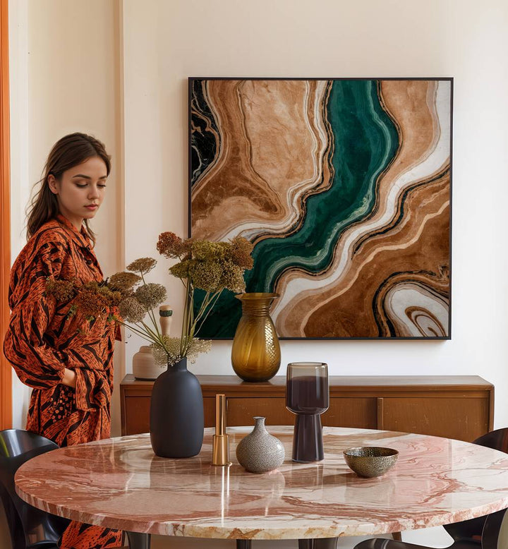 Stunning WAVY PATTERNS IN EARTH, ABSTRACT PAINTINGS enhance home décor with elegant organic designs and rich colors.