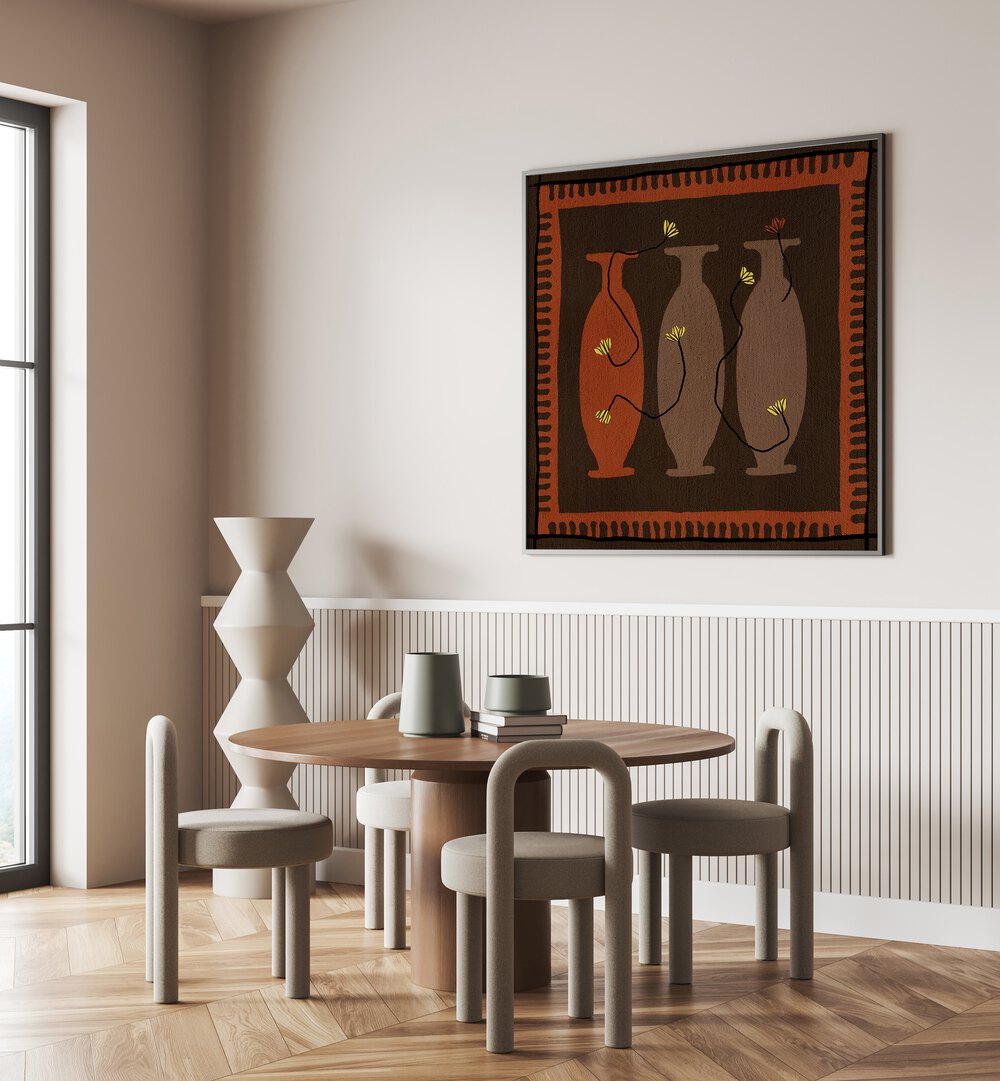 Stylish kitchen scene featuring OUT OF VASE BLOOMS V, KITCHEN POSTERS, showcasing modern floral art elegance indoors.