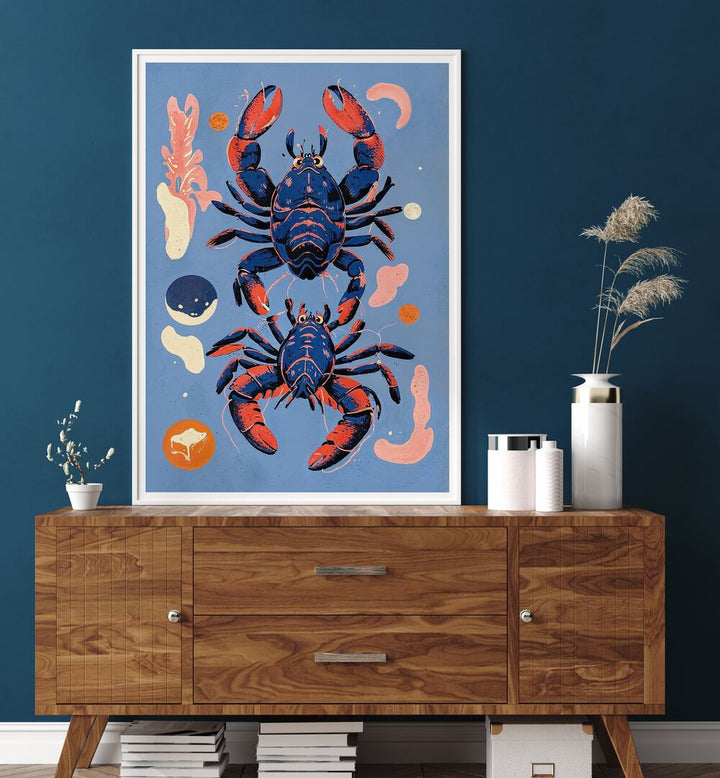 Vibrant LOBSTER, BEACH PAINTINGS showcasing coastal charm, perfect for enhancing your kitchen decor.