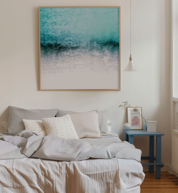Transform your space with the SNOWDREAMER TEAL STRIGEL, ABSTRACT PAINTINGS, showcasing serene modern expressionism.
