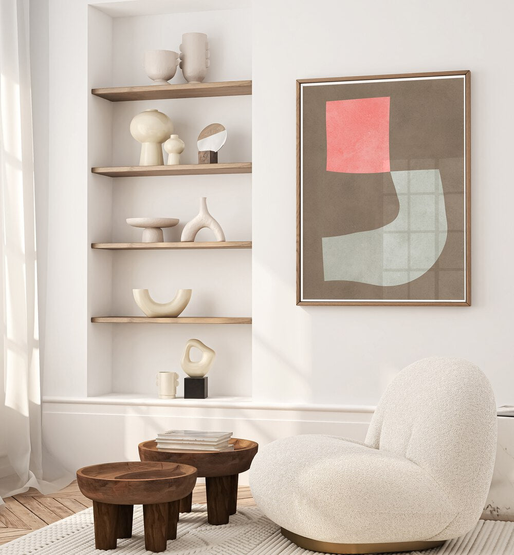 Stylish interior featuring MODERN SHAPES XI, BOHO ART PAINTINGS, enhancing contemporary decor with geometric charm.