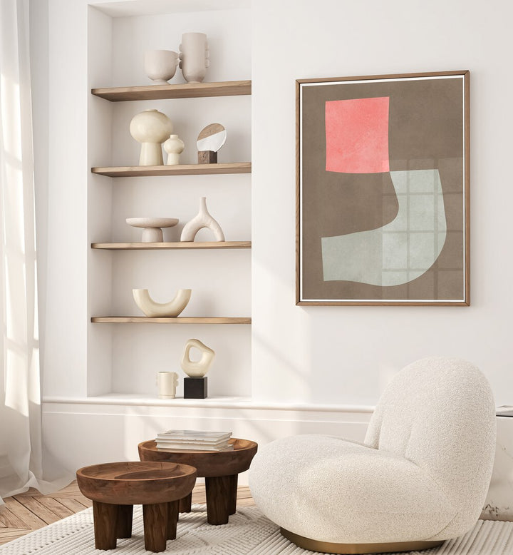 Stylish interior featuring MODERN SHAPES XI, BOHO ART PAINTINGS, enhancing contemporary decor with geometric charm.