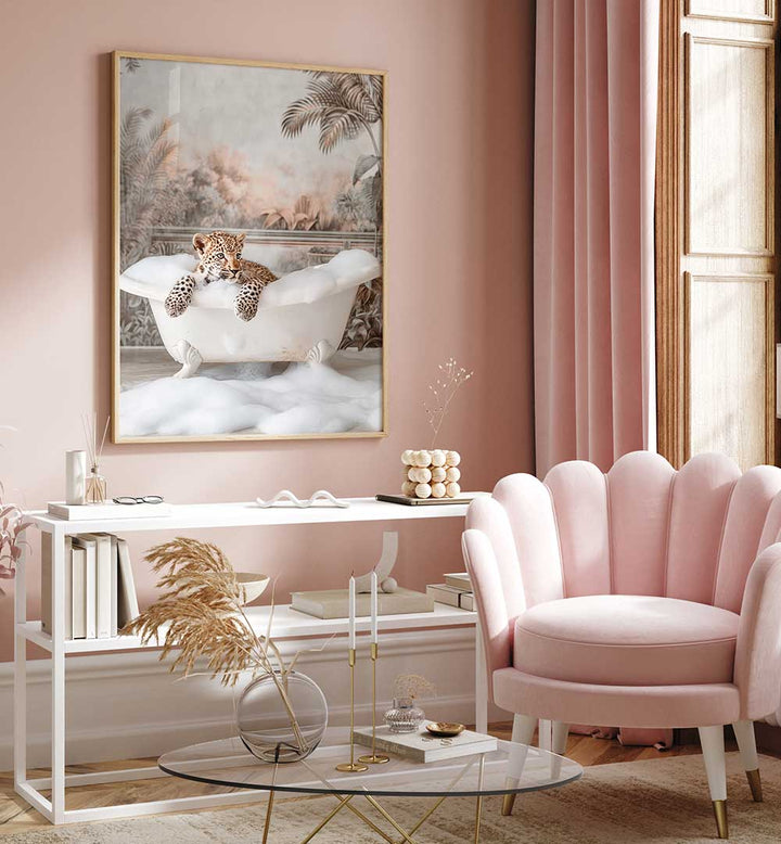 LEOPARD’S BUBBLE DELIGHT , BATHROOM ART PRINTS