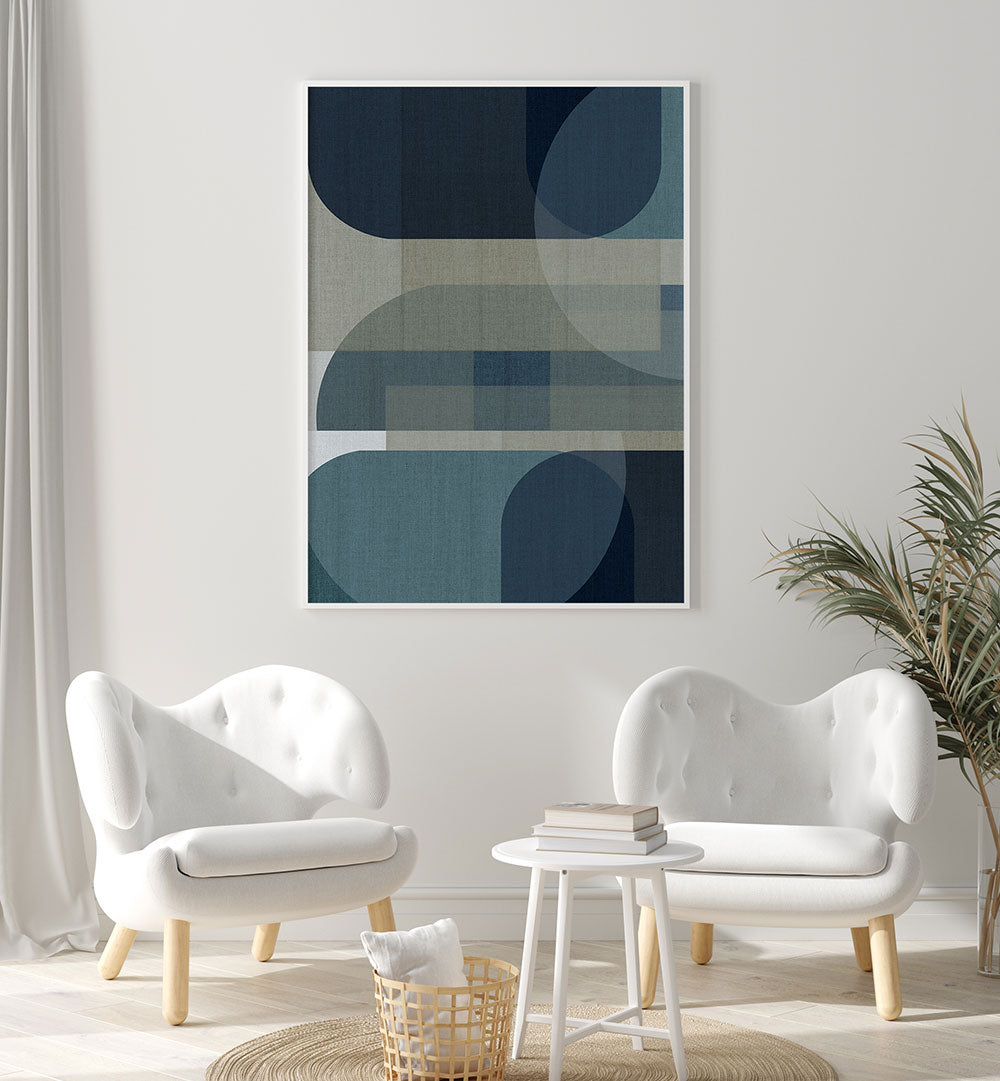 Stylish WOVEN BLUE LAYERS III, GEOMETRIC ART PRINTS adding modern elegance to contemporary spaces. Perfect for any decor.