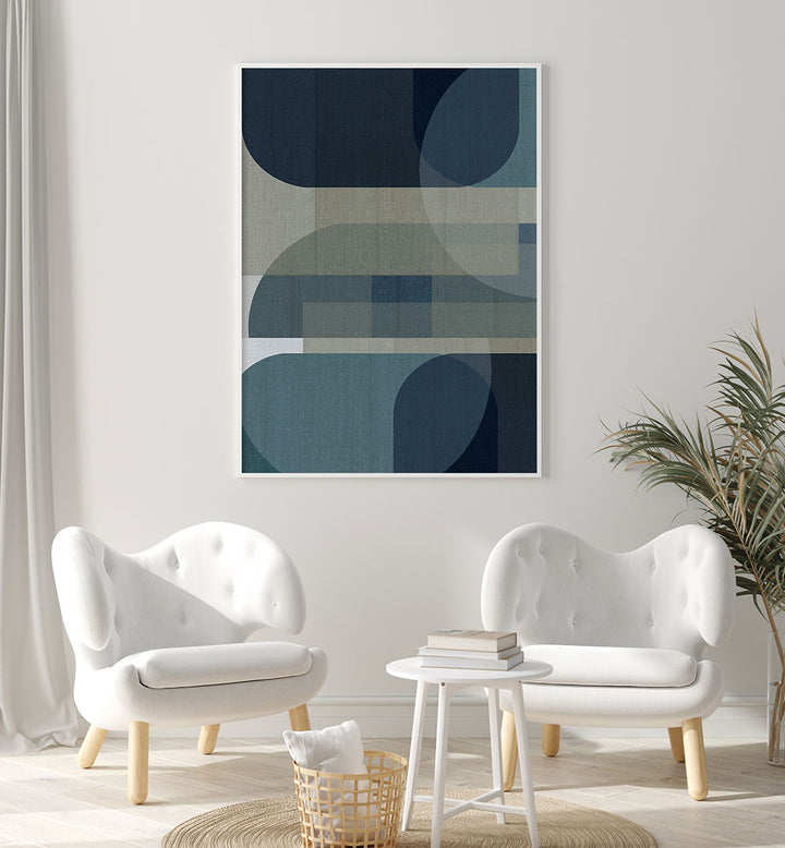 Stylish WOVEN BLUE LAYERS III, GEOMETRIC ART PRINTS adding modern elegance to contemporary spaces. Perfect for any decor.