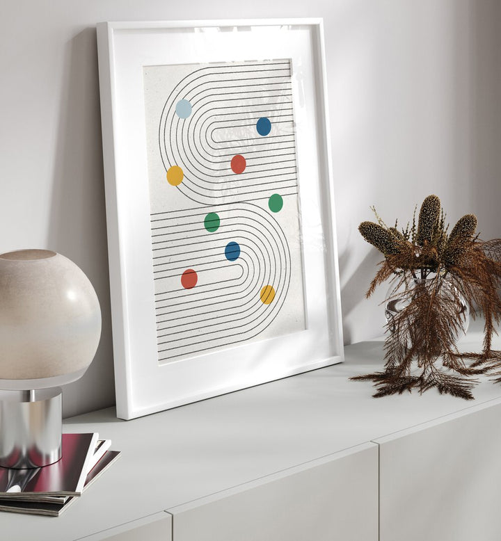 Colorful Retro Dots Balance, Boho Art Paintings enhance modern decor with vibrant dots and elegant lines.