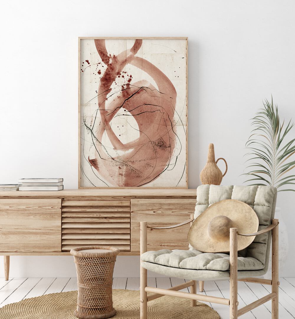 Stylish interior featuring LINE AND FORM, ABSTRACT PAINTINGS, enhancing the space with vibrant abstract art.