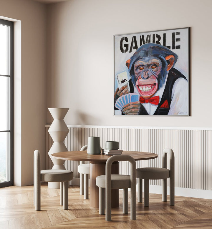 Vibrant PRIMATE'S POKER FACE, COMIC POSTERS artwork featuring an expressive monkey, perfect for any game room decor.