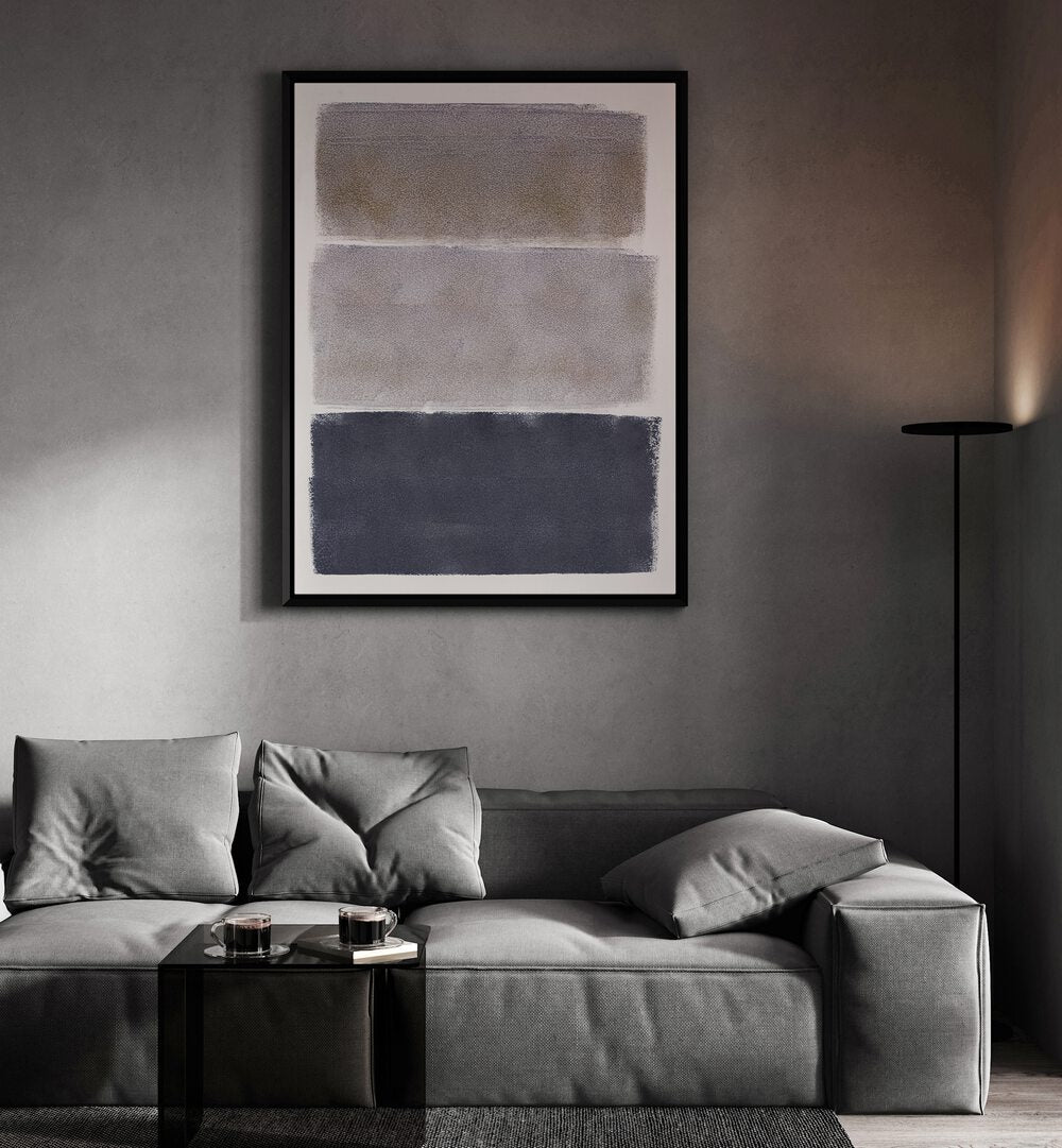 Stylish COLORFIELDS BLUE BROWN GREY, ABSTRACT PAINTINGS enhance modern interiors with sophisticated colors.