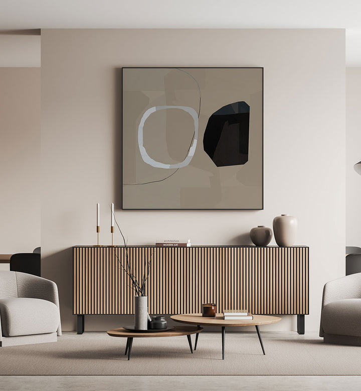 Stylish living room featuring NEUTRAL SHAPES II, ABSTRACT PAINTINGS, enhancing modern elegance and minimalism.