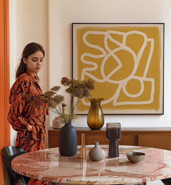 LINE ABSTRACT GOLD TANS , LINE ART PAINTINGS