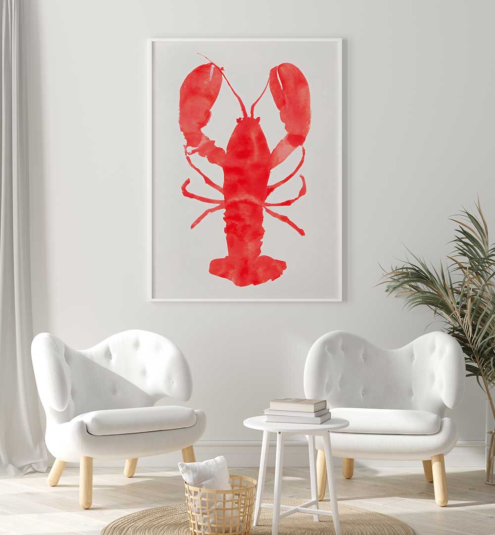 LOBSTER GRACE , KITCHEN POSTERS featuring a bold red lobster print enhancing modern kitchen or dining spaces