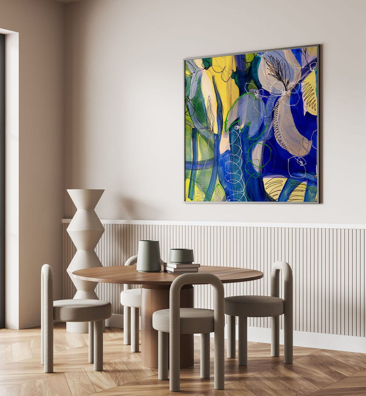 Sophisticated WATER FLOWERS VI, ABSTRACT PAINTINGS, enhancing a chic living space with vibrant colors and textures.