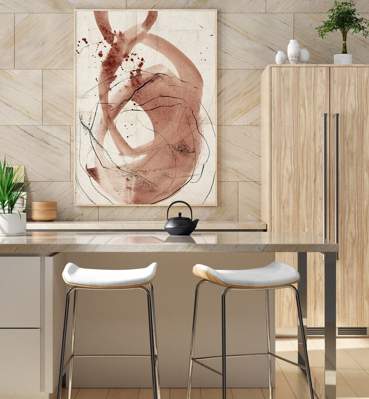 Stylish kitchen featuring LINE AND FORM, ABSTRACT PAINTINGS, enhancing the modern decor with artistic expression.