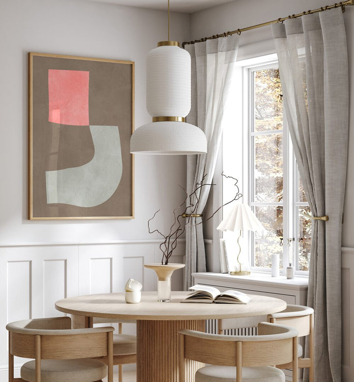 Stylish dining area showcasing MODERN SHAPES XI, BOHO ART PAINTINGS, enhancing contemporary home decor.