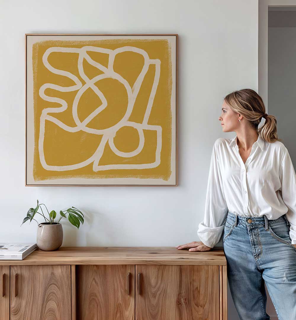 LINE ABSTRACT GOLD TANS , LINE ART PAINTINGS