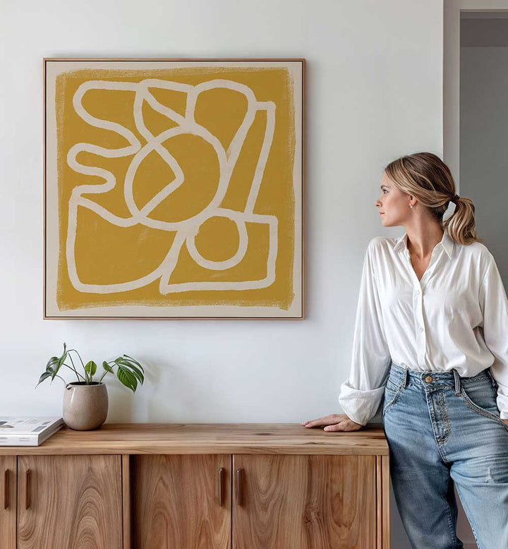 LINE ABSTRACT GOLD TANS , LINE ART PAINTINGS