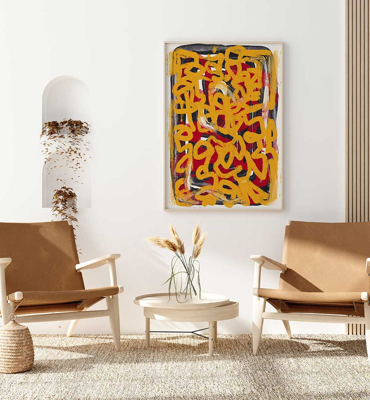 YELLOW DOTTED LINE ART ABSTRACT , LINE ART PAINTINGS