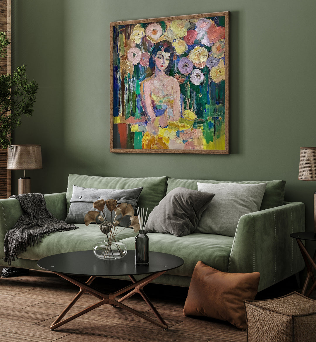 Stunning artwork featuring a WOMAN WITH FLOWERS, perfect for adding elegance to your home decor.