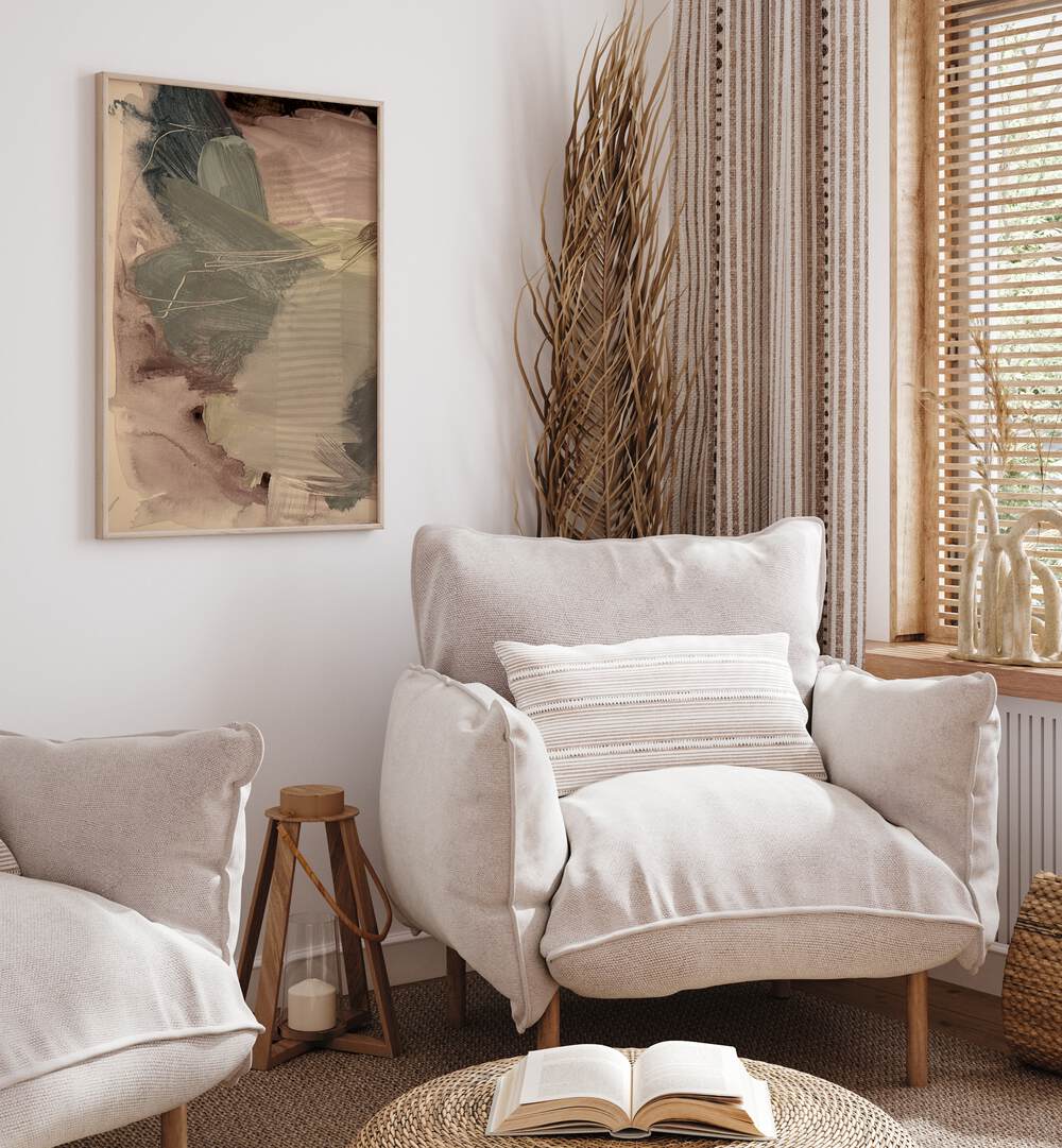 Stylish living space featuring ETHERAL BRUSH STROKES II, ABSTRACT PAINTINGS, enhancing the modern decor aesthetic.