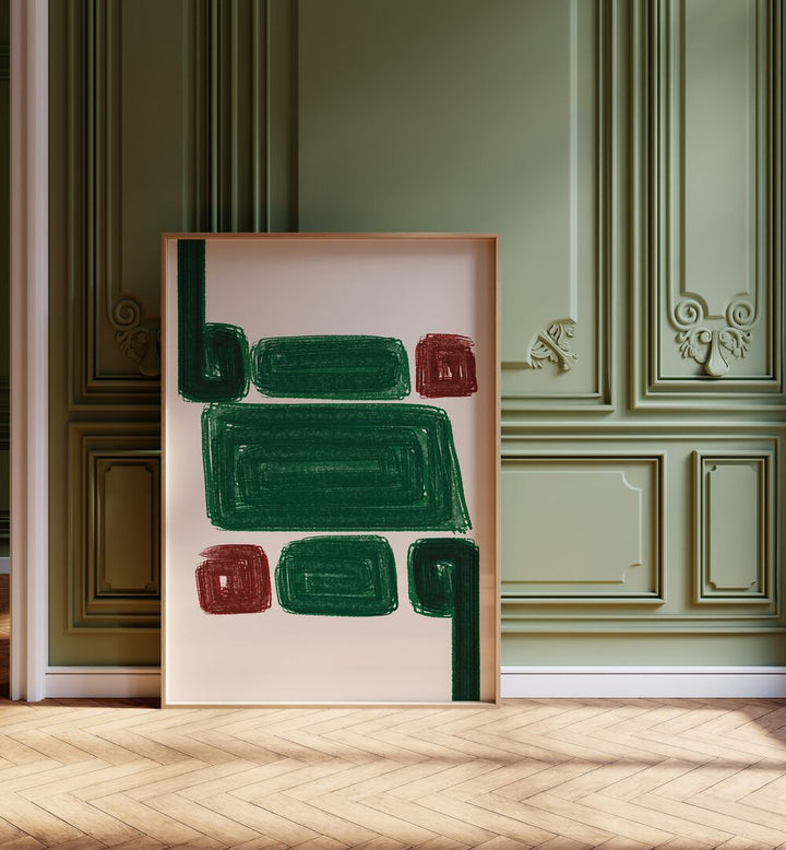 SIMPLEX III, ABSTRACT PAINTINGS showcase bold green and red brushstrokes, enhancing modern decor with vibrancy.