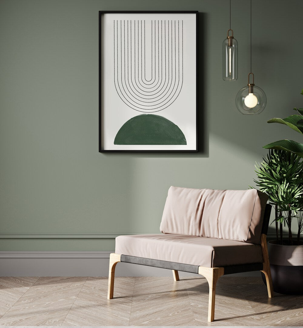 Stylish GREEN MODERN NO.5, GEOMETRIC ART PRINTS enhance your space with mid-century charm and contemporary flair.