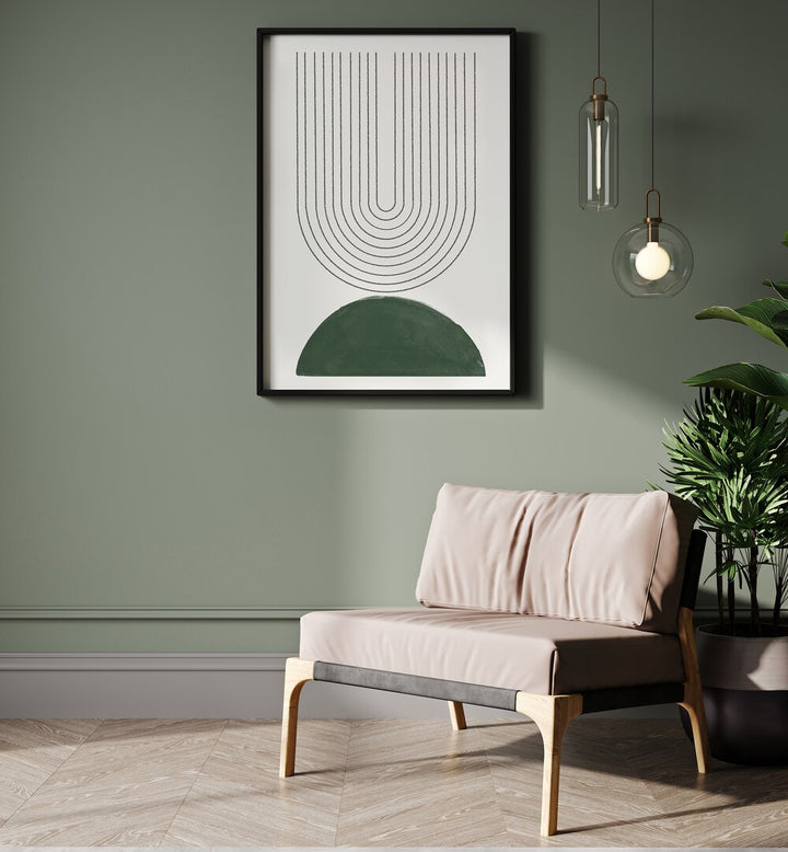 Stylish GREEN MODERN NO.5, GEOMETRIC ART PRINTS enhance your space with mid-century charm and contemporary flair.