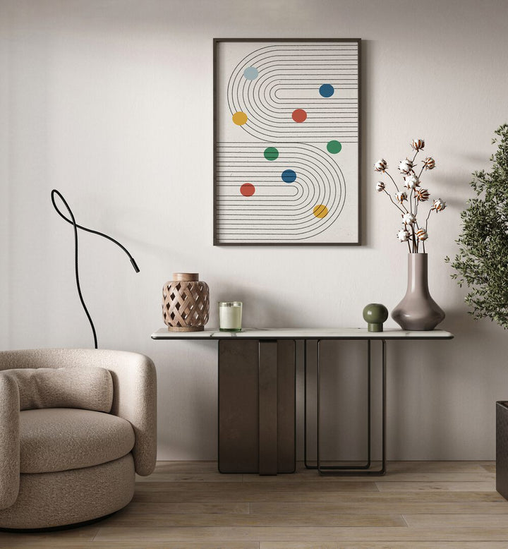 Colorful RETRO DOTS BALANCE, BOHO ART PAINTINGS enhance modern decor, creating a vibrant atmosphere in any space.