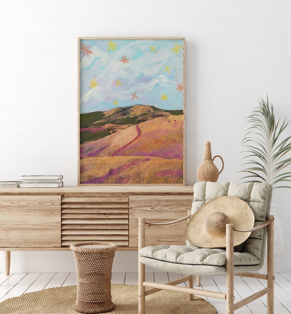 Bright, colorful SUNNY DAY IN TEXAS RANCH, LANDSCAPE PAINTINGS by Eleanor Baker, showcasing vibrant Texas countryside beauty.