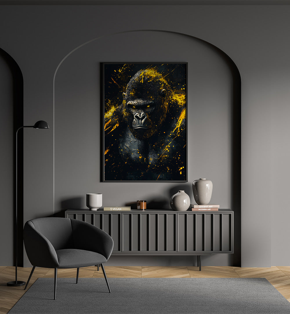 GOLD AND BLACK GORILLA , WILD LIFE & ANIMAL PAINTINGS