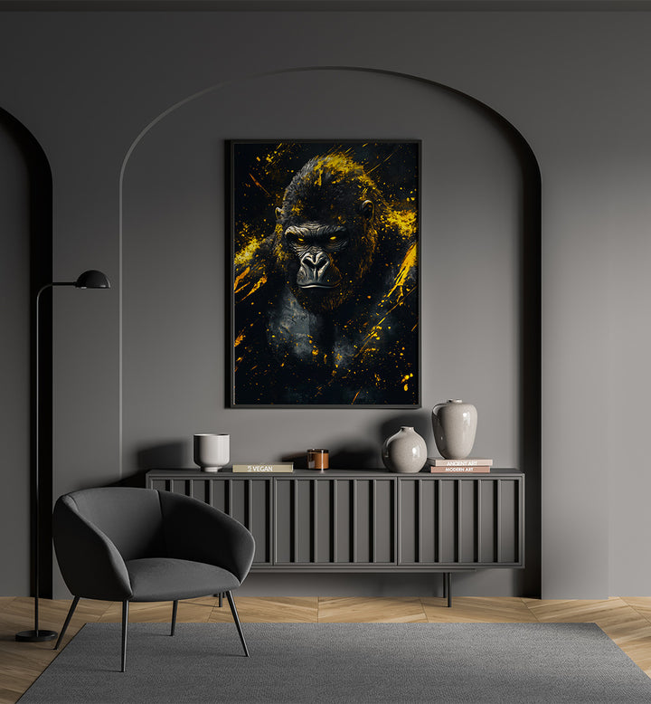 GOLD AND BLACK GORILLA , WILD LIFE & ANIMAL PAINTINGS