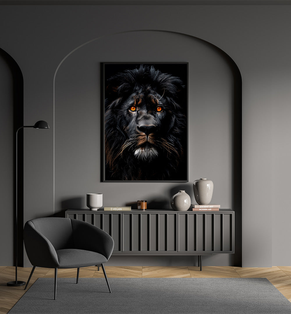 LION BLACK WATERCOLOR ANIMAL ART , WILD LIFE & ANIMAL PAINTINGS