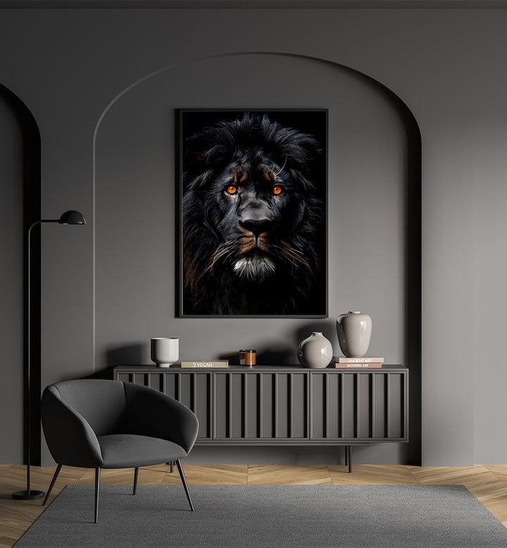 LION BLACK WATERCOLOR ANIMAL ART , WILD LIFE & ANIMAL PAINTINGS