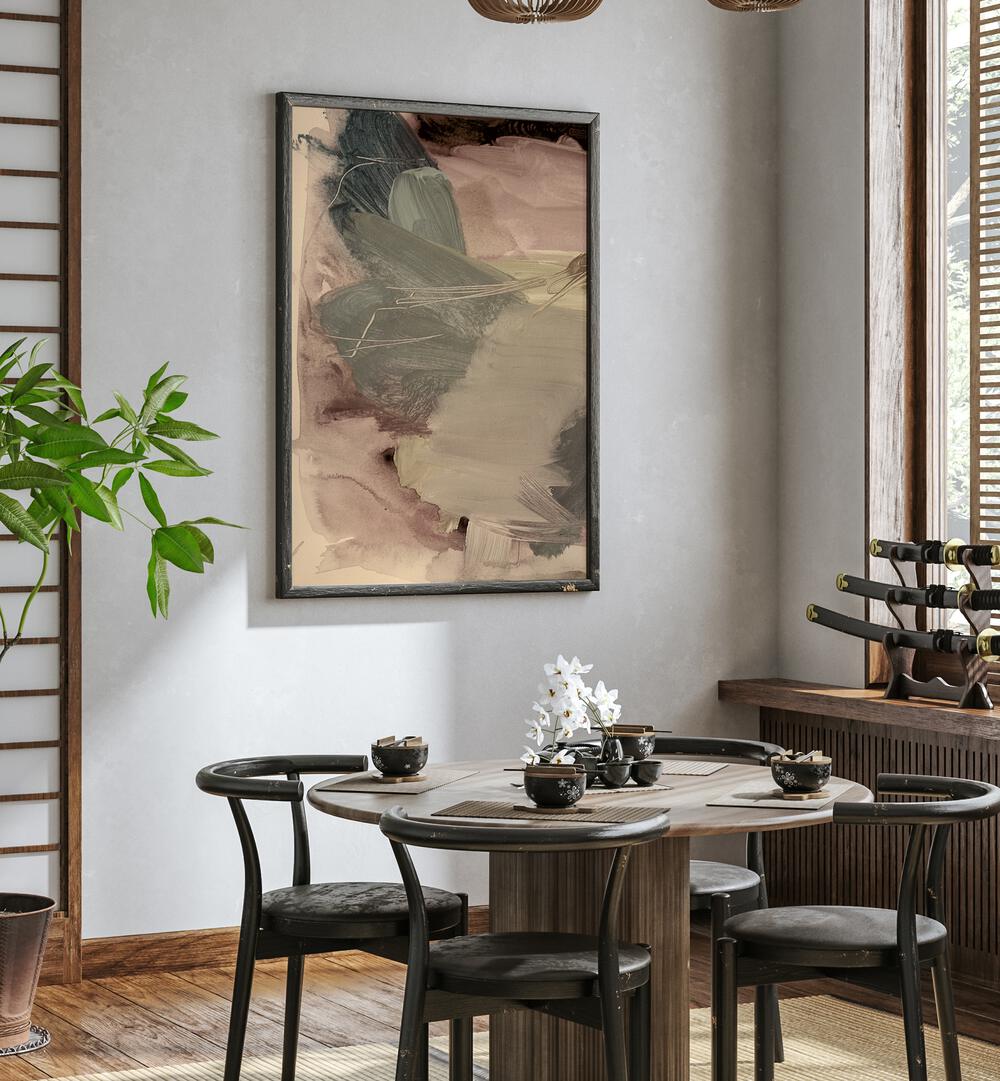 Stylish dining area showcasing ETHERAL BRUSH STROKES II, ABSTRACT PAINTINGS, perfect for modern home decor.