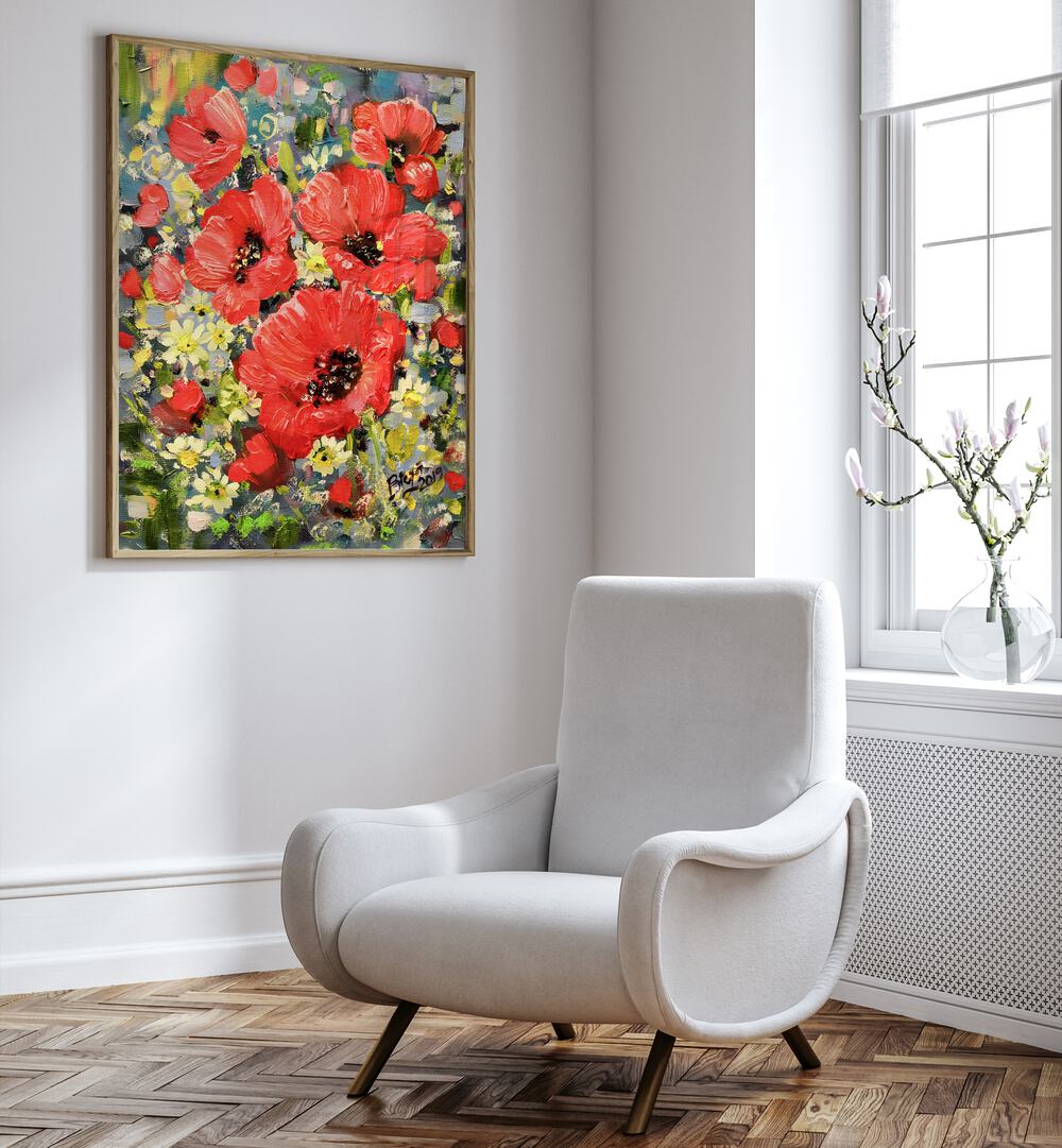 Vibrant POPPY GARDEN, FLORAL FLOWER PAINTINGS brighten up the room, adding a touch of nature to your decor.