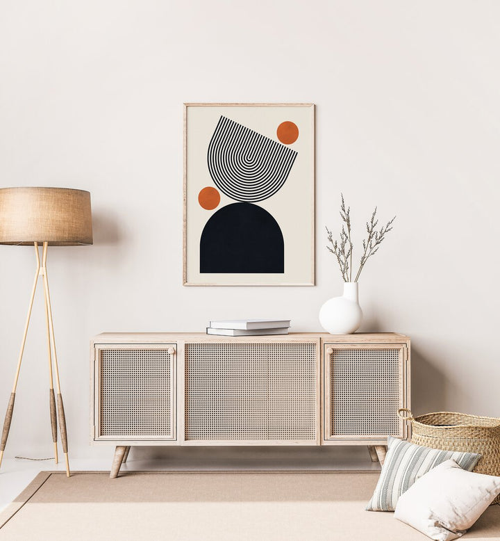 Modern living room showcasing CIRCLES AND LINES V, BOHO ART PAINTINGS, perfect for stylish home decor.
