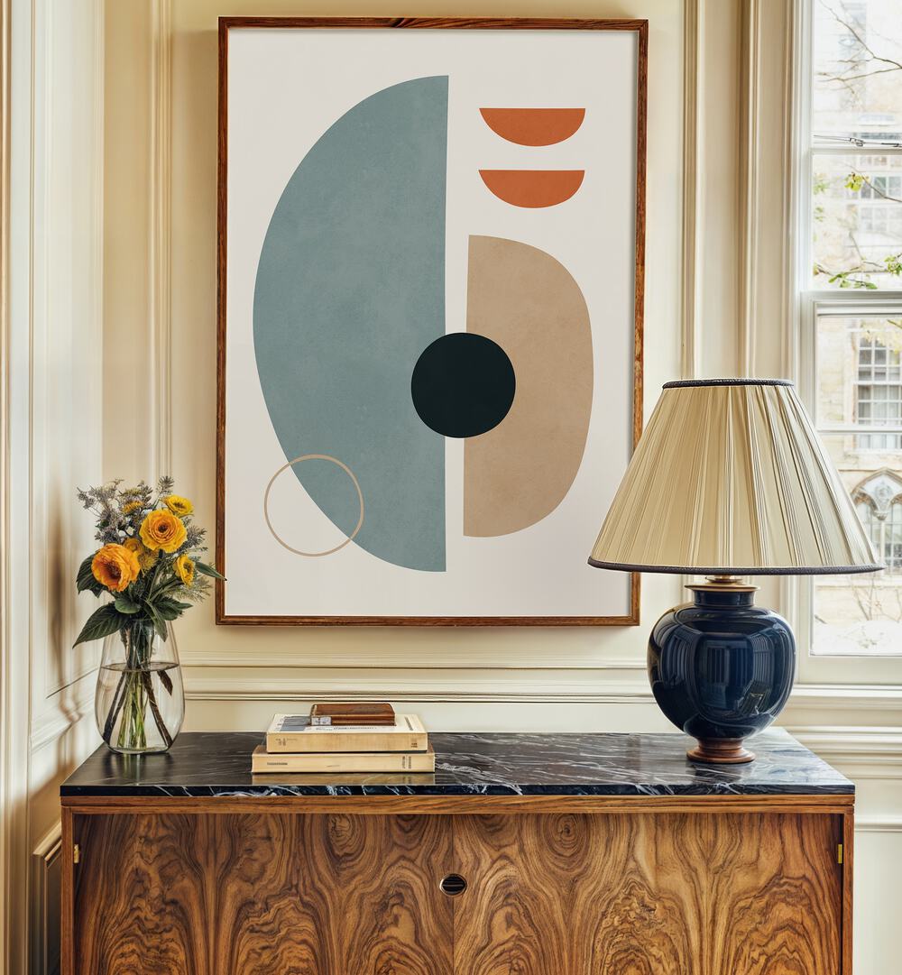 Stylish SEMICIRCLES VII, BOHO ART PAINTINGS enhance decor with modern geometric designs and vibrant colors.