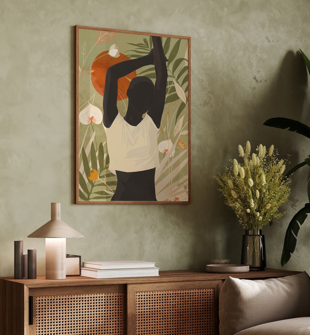 TROPICAL GIRL III, BOHO ART PAINTINGS adds a vibrant touch to your decor with its unique bohemian style and artistic flair.