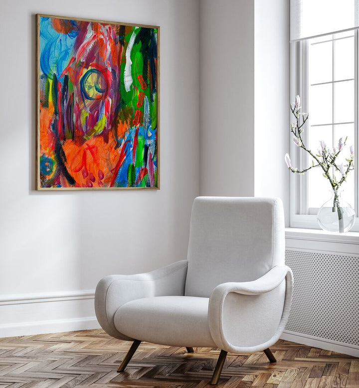 Vibrant "CATCHING UP, ABSTRACT PAINTINGS" artwork enhances any space with its dynamic colors and captivating design.