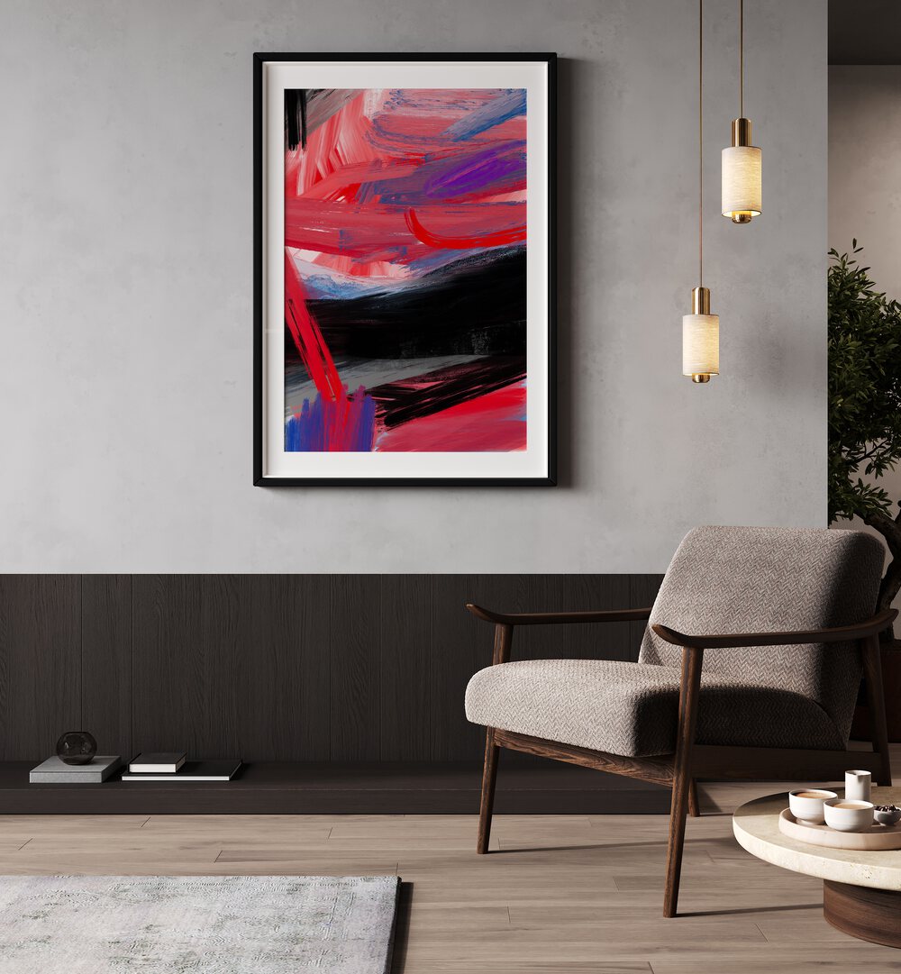 Bold red and black abstraction art piece enhances modern spaces, perfect for homes or offices. Explore RED AND BLACK ABSTRACTION, ABSTRACT PAINTINGS.