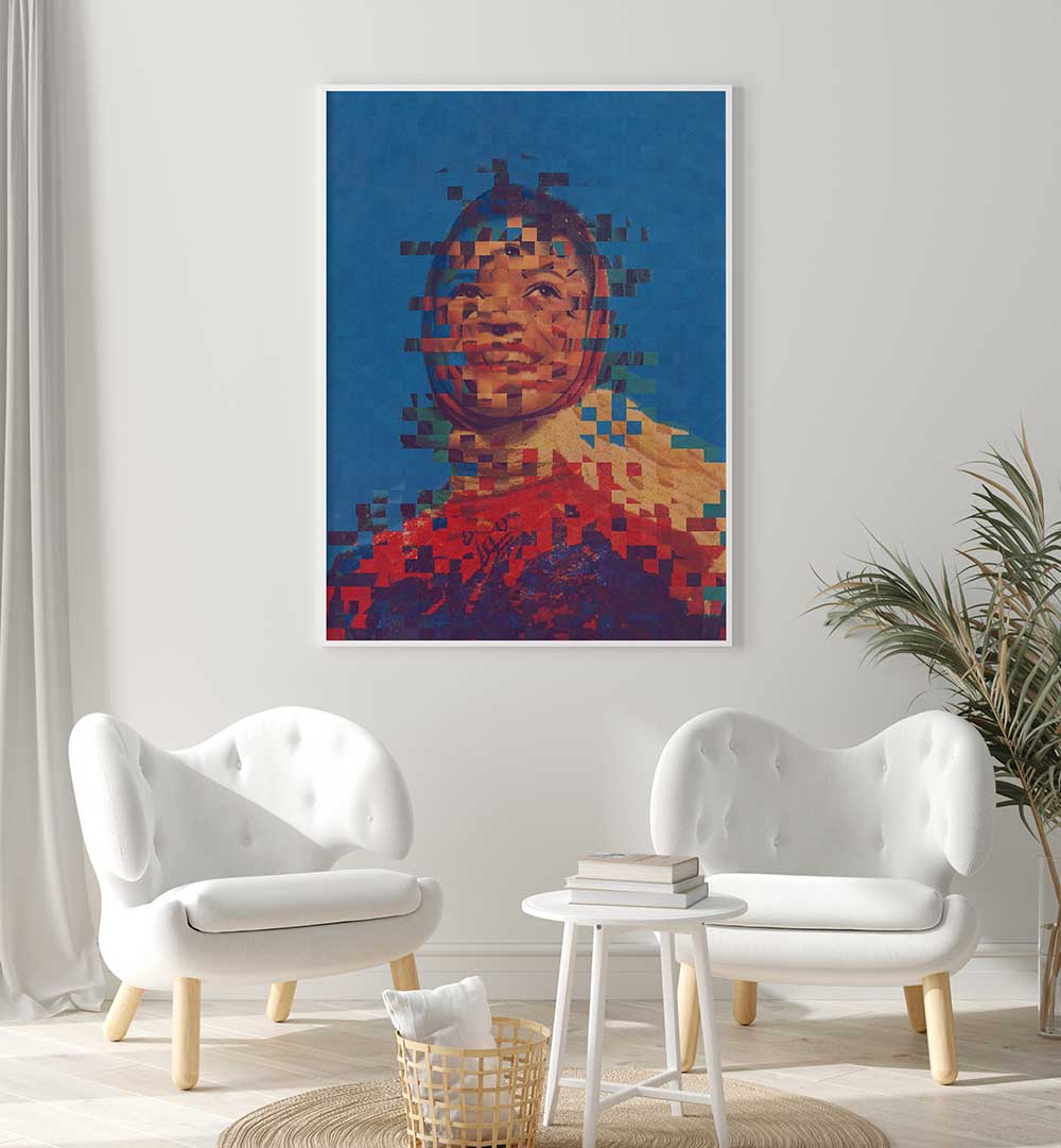 Unique home decor featuring THE ONE , SURREAL ART PRINTS in a modern living space with stylish furniture.