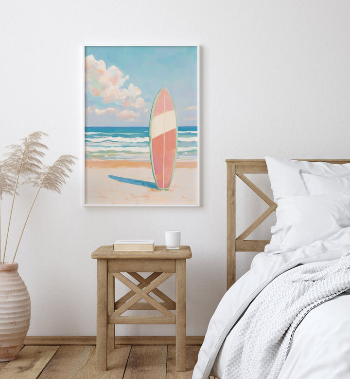 Colorful SEA BEACH SURFBOARD by the shore, perfect for beach paintings and surf enthusiasts. Embrace ocean vibes today!