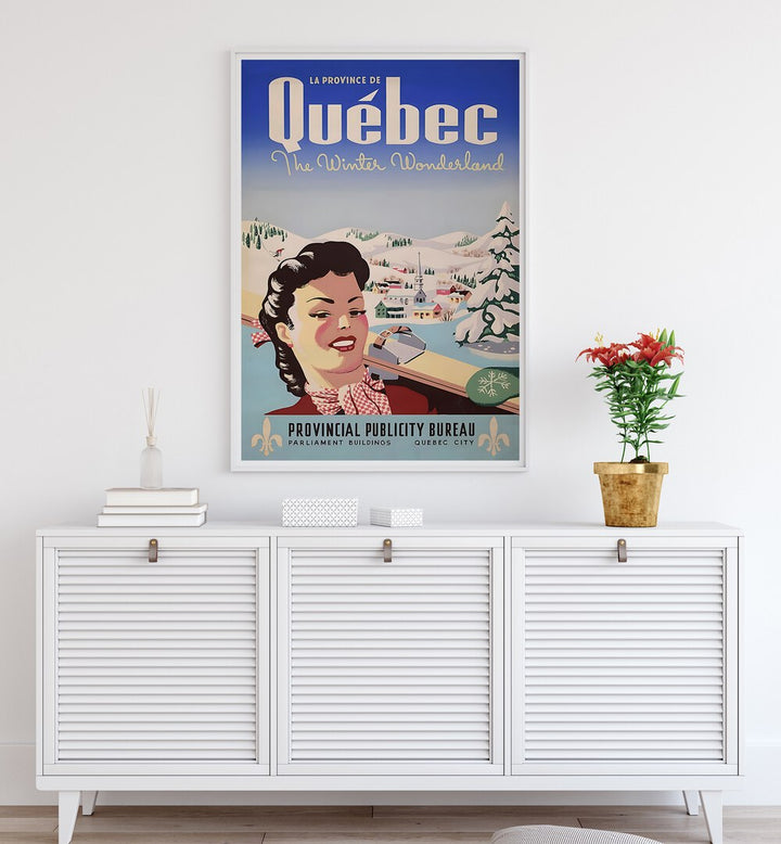 QUEBEC I, VINTAGE TRAVEL POSTERS showcase a charming retro design, perfect for enhancing your space with Quebec's allure.