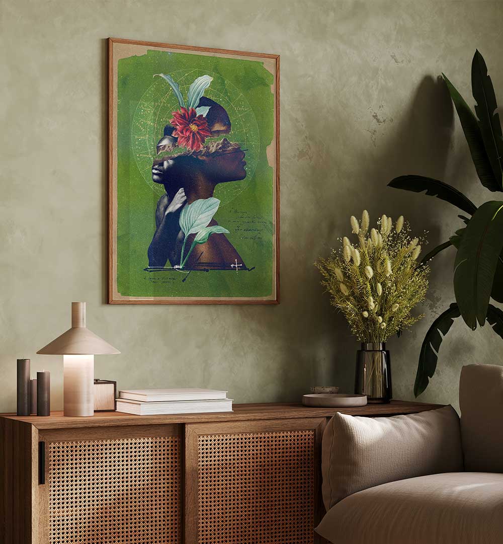 Stylish decor featuring THE ROOTS, SURREAL ART PRINTS, enhancing a modern living space with vibrant colors.