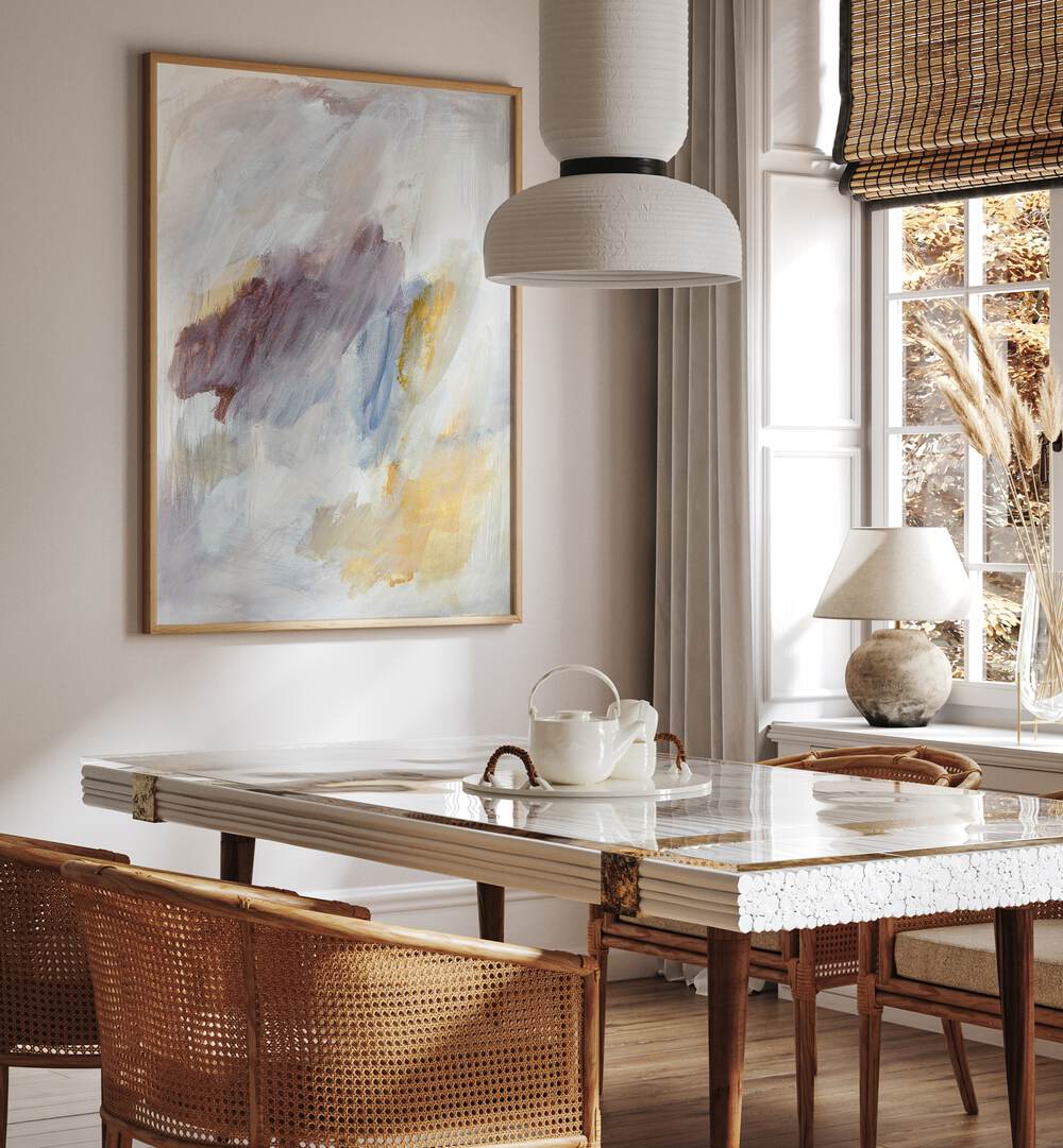 Ethereal brushstrokes create a serene ambiance in this abstract painting, perfect for modern home decor.