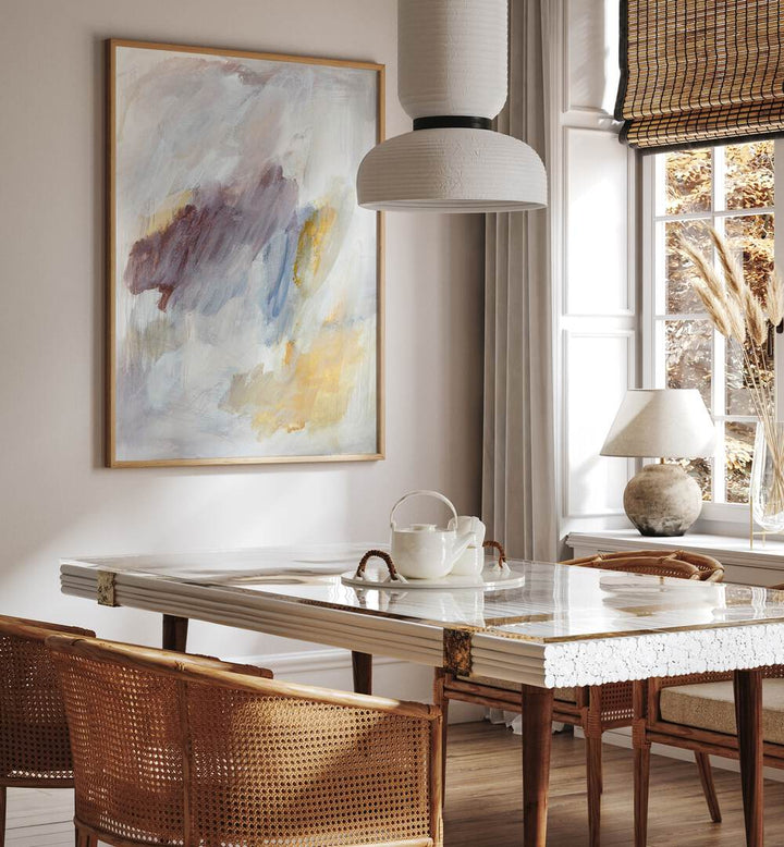 Ethereal brushstrokes create a serene ambiance in this abstract painting, perfect for modern home decor.