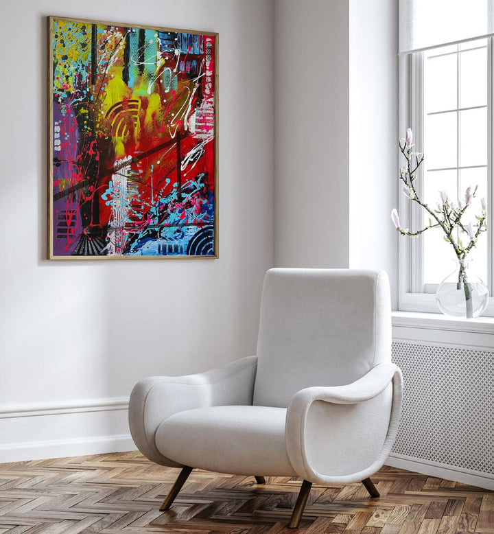 Vibrant BRONXFITTI II, ABSTRACT PAINTINGS enhance modern spaces with dynamic color and intriguing composition.
