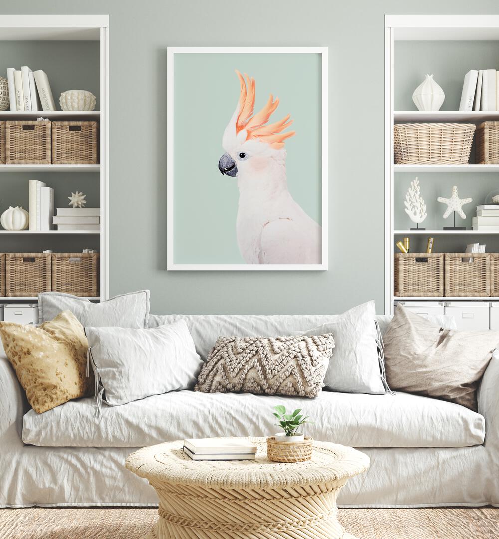 Vibrant COCKATOO ON MINT, ANIMAL PAINTINGS artwork elegantly enhances any room with its charm and color.